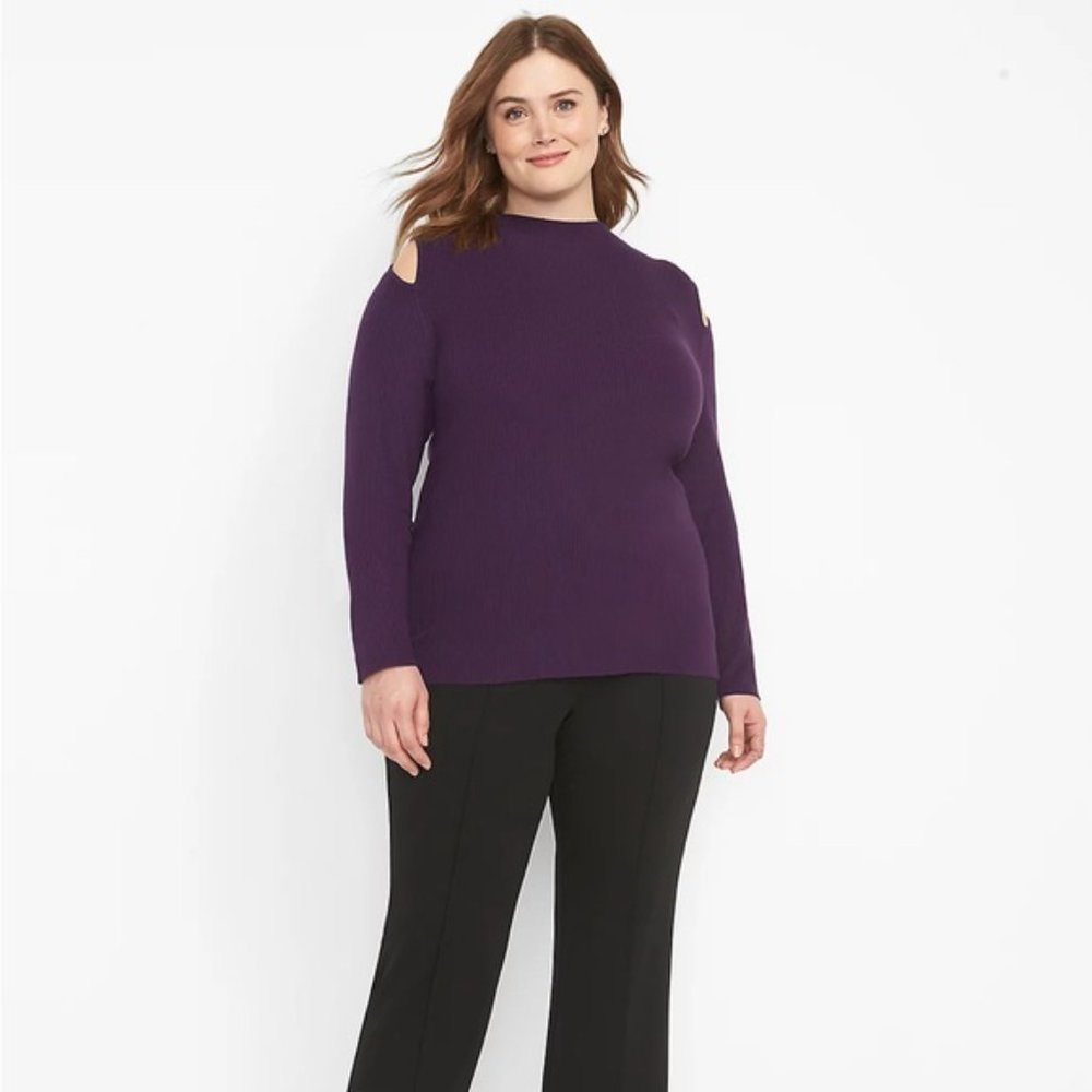 NEW NWT LANE BRYANT Mock-Neck Ribbed Sweater Cutouts Plus 18 20 Purple MSRP $60